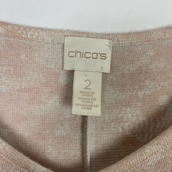 Chico’s | Tierra Sz 2 Large Pink Metallic Tie Front 3/4 Sleeve Top Knit Sweater - Picture 7 of 10